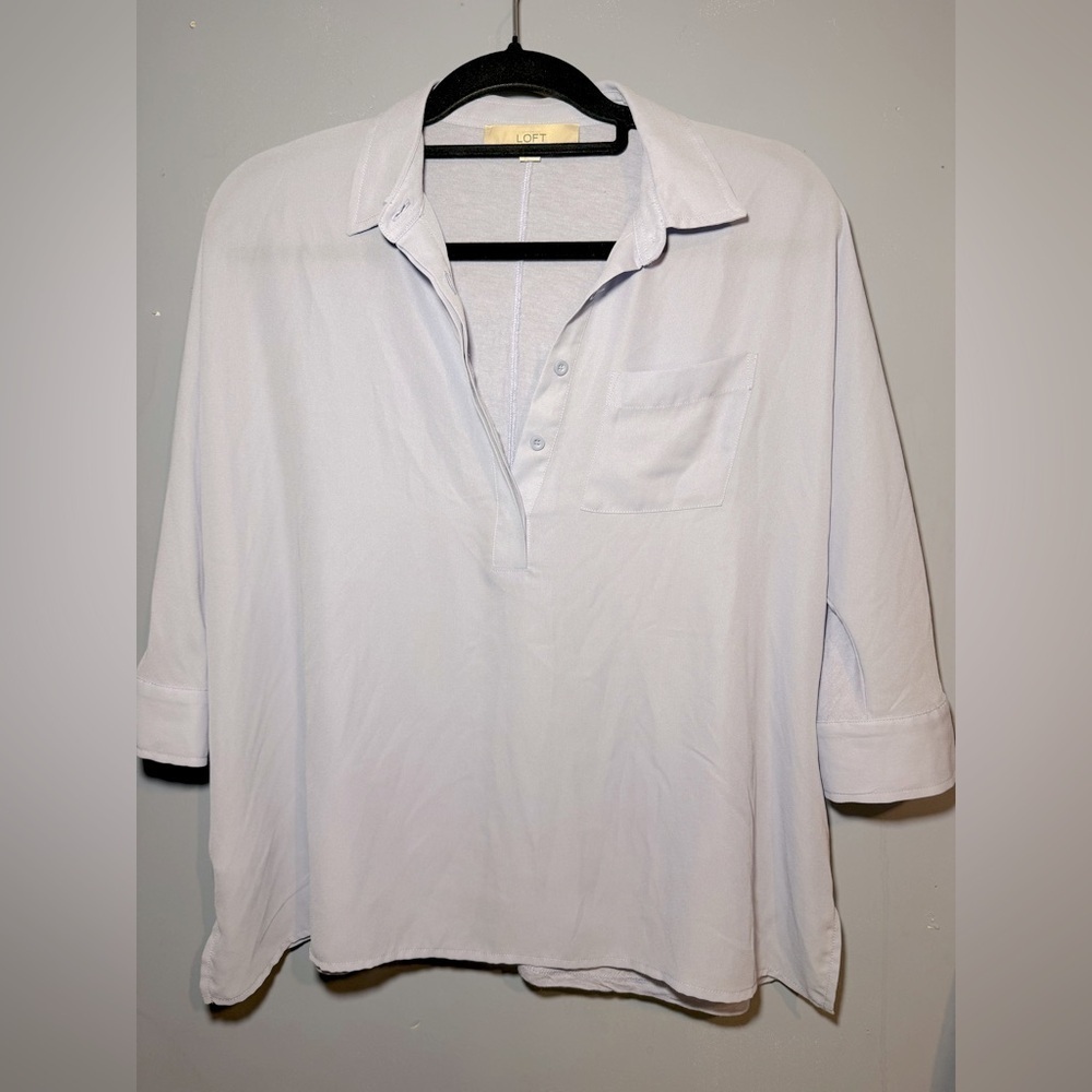 LOFT Light Blue Button-Up Blouse, XS- oversized